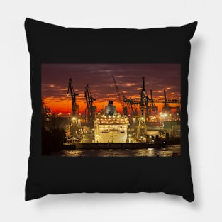  Cruise ship, dry dock, Blohm and Voss, shipyard, dusk, Hamburg, Germany, Europe Pillow