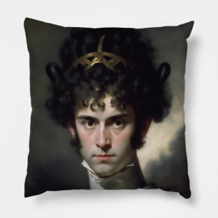 Curly Haired Man Moody Vintage Dark Painting Pillow