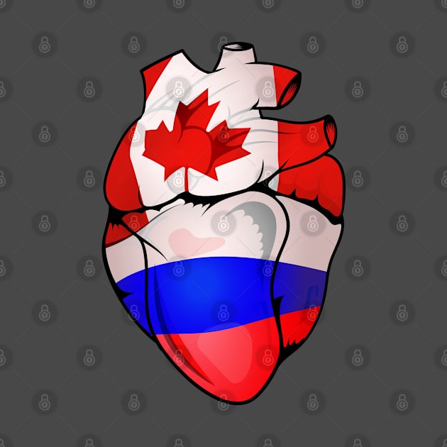 Russian Canadian Split Anatomical Heart With Flags - Russia-Canada by Biped Stuff