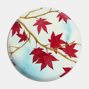 Red Maple Tree Nature Forest Wood Leaves Watercolor Pin