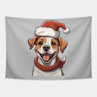 Cute Puppy Dog wearing Christmas Hat Tapestry