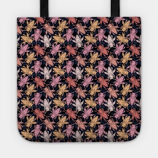 Colorful Bees on Navy Blue Tote