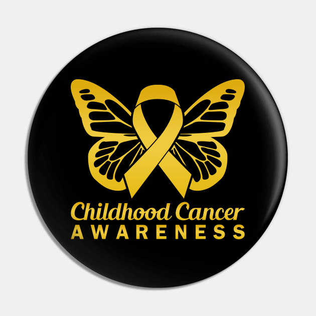 CHILDHOOD CANCER RIBBON BUTTERFLY GOLD YELLOW Pin by JWOLF