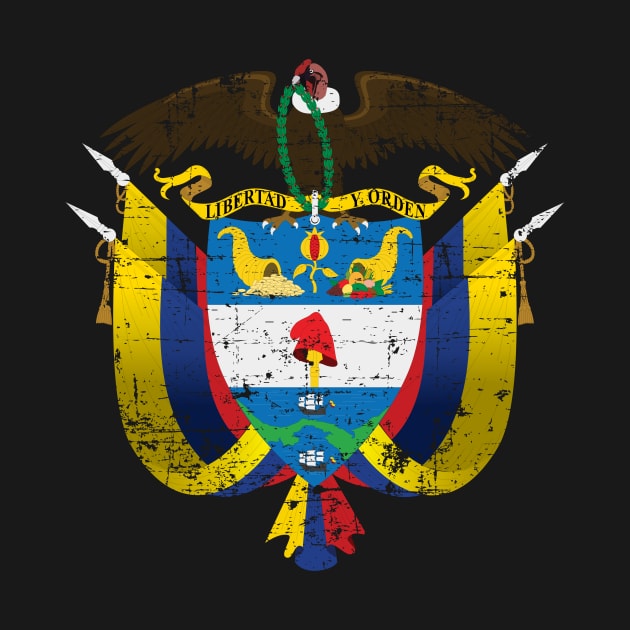 Escudo de Colombia - Colombia coat of arms - grunge design by verde