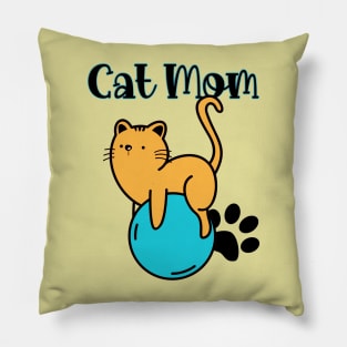 Cat Mom Cute Funny Cat with Ball Illustration Art Pillow