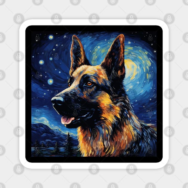 German Shepherd Painted in Starry Night Style Magnet by NatashaCuteShop