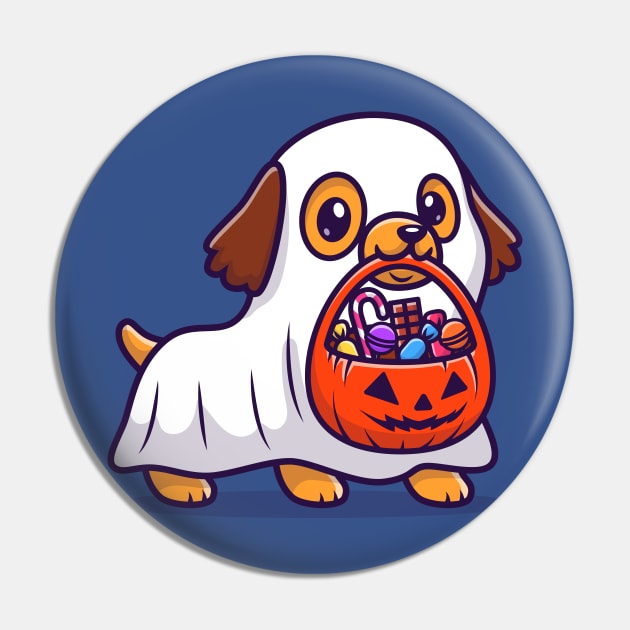 Cute Ghost Dog With Pumpkin Halloween Cartoon Pin by Catalyst Labs