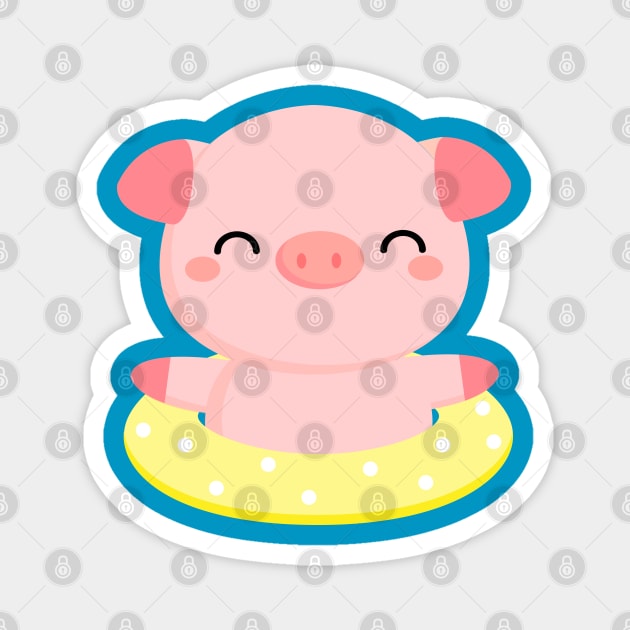 Cute Pink Piggy Relaxing in Pool Magnet by creative