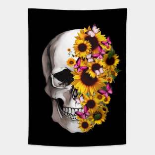 Sage Tribe Skull With sunflowers Tapestry