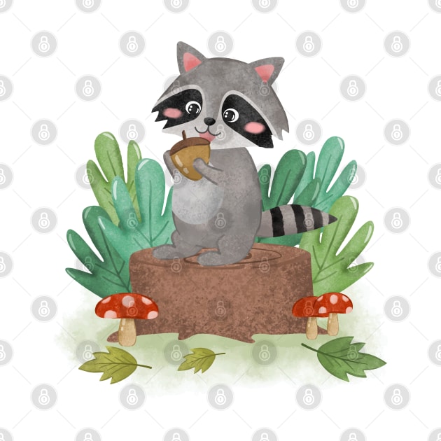 Raccoon Painting Forest by Mako Design 