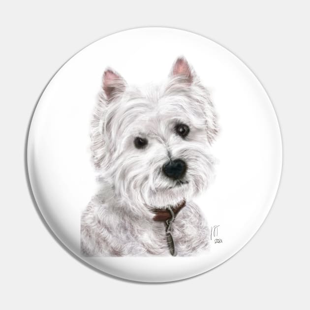 Sweet West Highland White Terrier Pin by LITDigitalArt