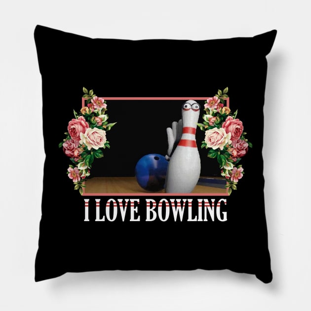 I Love Bowling Floral Pillow by giovanniiiii