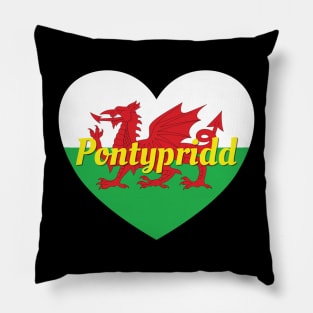 Pontypridd Wales UK Wales Flag Heart Pillow