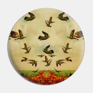 Birds flying in the bright sky Pin