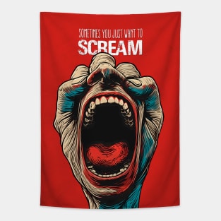 Screaming Hand: Sometimes We All Want to Scream on a Dark Background Tapestry