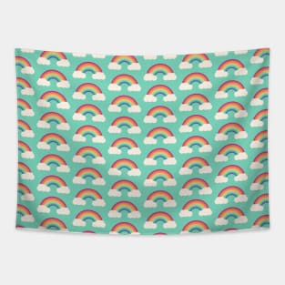 Retro Rainbow and Cloud Pattern Tapestry