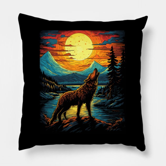 wolf howling at moon Pillow by Yopi