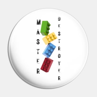 Master Destroyer Lego Brick White Vertical Text Pin