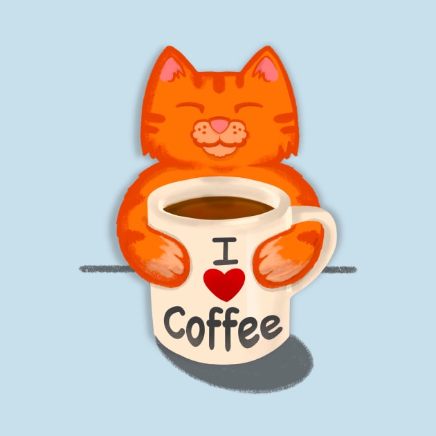 Cat Sipping Coffee I LOVE COFFEE by SusanaDesigns