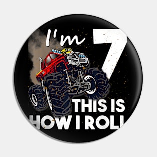 7Th Birthday T Shirt Boy Monster Truck 7 Years Old Pin