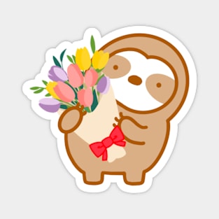 Cute Flower Bouquet Sloth Magnet