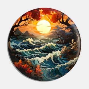 Waves ocean sunset 2 Pin