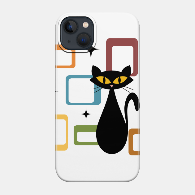 Mid Century black cat - Black Cat - Phone Case