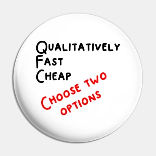 Qualitatively. Fast. Cheap. Choose two options. Pin