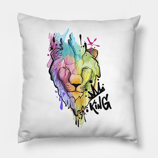 Lion Watercolor Pillow by Lazrartist