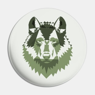 Geometric Green Wolf Pin