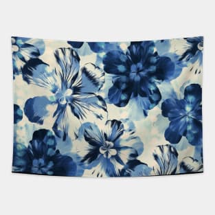 Shibori Inspired Oversized Indigo Floral Tapestry