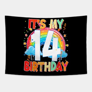 14 Years Old Birthday Girl Rainbow For Teen 14Th Birthday Tapestry