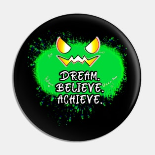 Dream Believe Achieve Jack O Lantern Green Pumpkin Splat Pin