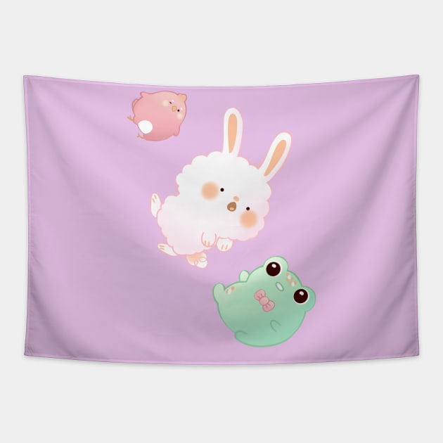 Falling Dango Animals Tapestry by Rinco Ronki