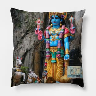 Hindu God sculpture with horse carriage Pillow