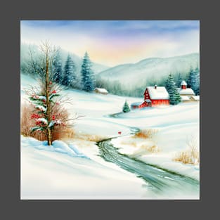 Chritsmas Snow Winter Watercolor Landscapes series 6 T-Shirt