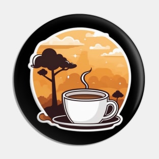 hot coffee cup with orange landscape Pin