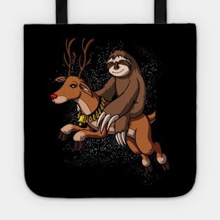 Sloth Santa Riding Reindeer Christmas Tote