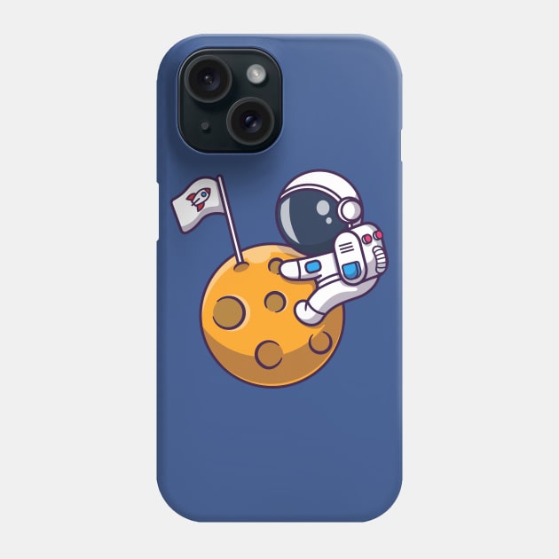 Cute Astronaut On Moon Cartoon Phone Case by Catalyst Labs