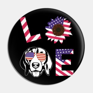 Cool US Flag Sunflowers Glasses Dog Face LOVE Beagle Dog Americans Independence USA July 4th Day Pin