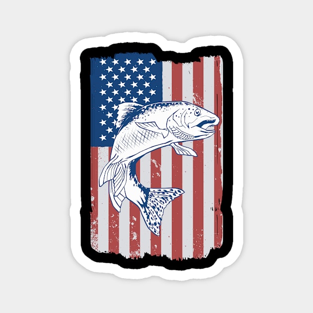 American Flag USA Fishing Angel Sport Fishing Magnet by Print-Dinner