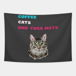 Coffee cats and yoga mats funny yoga and cat drawing Tapestry