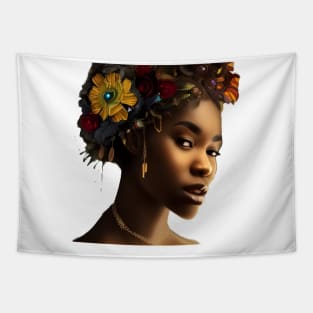 Black Woman in Flower Headdress Tapestry