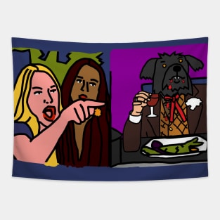 Halloween Horror Woman Yelling at Cat Memes with Vampire Dog Tapestry
