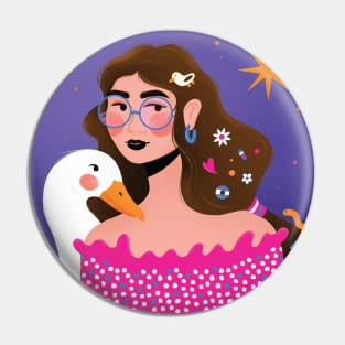 Colorful girl with duck frame portrait Pin