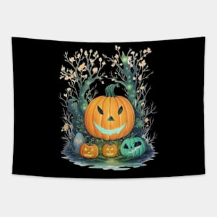 Enchanted forest halloween Pumpkin Sticker Tapestry