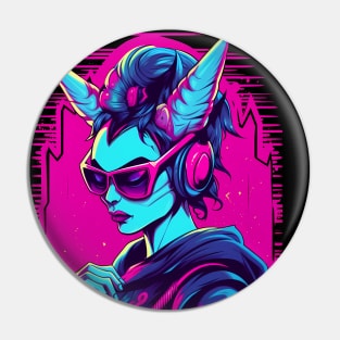 Synthwave Seduction: Retro Succubus Demon Pin