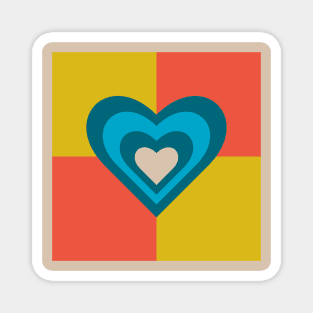 LOVE HEARTS CHECKERBOARD Retro Alt Valentines in Teal Blue Cream on Orange Yellow Geometric Grid - UnBlink Studio by Jackie Tahara Magnet