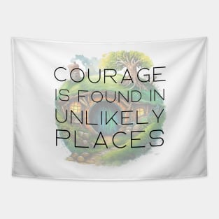 Courage is Found in Unlikely Places - Halfling Home - Round Doors - Fantasy Tapestry