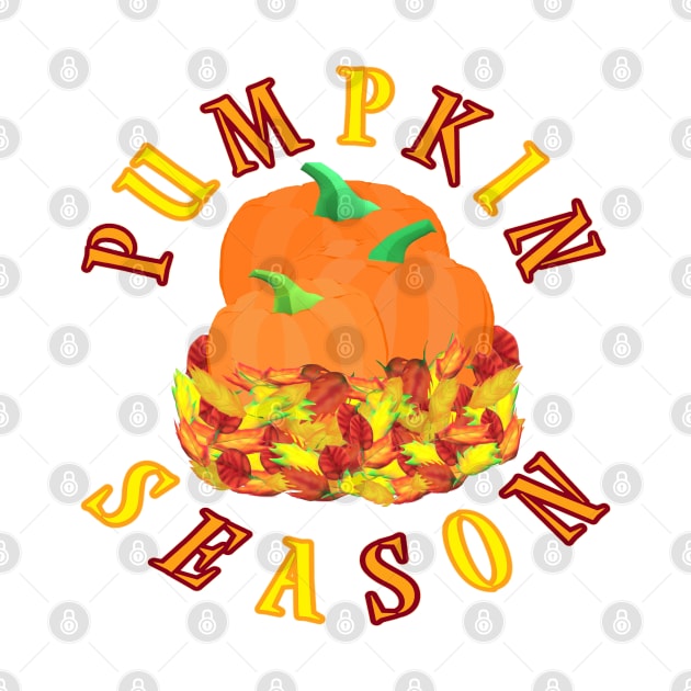 Pumpkin Season. Fall Leaves and Pumpkins. (White Background) by Art By LM Designs 